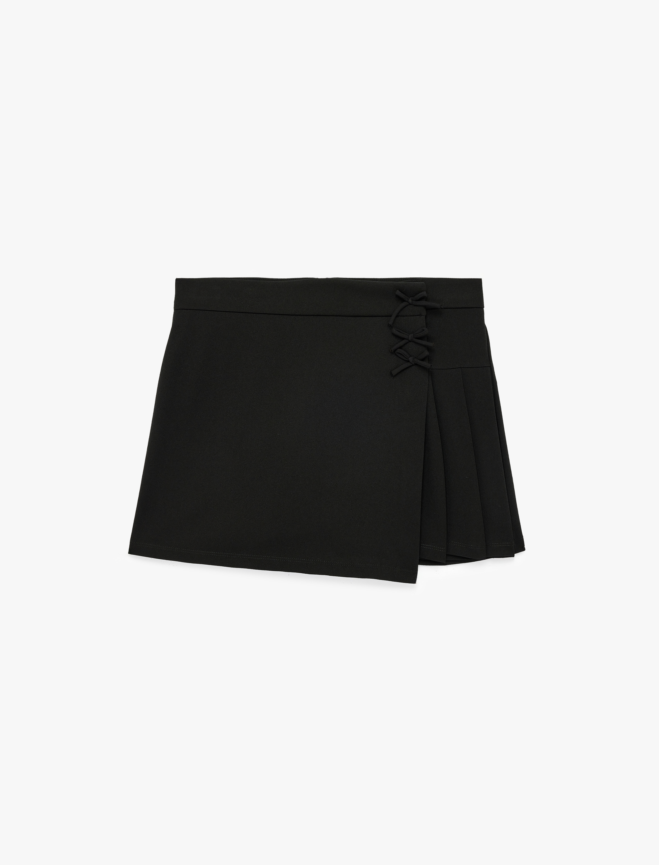   Krep Scuba Kumaş Fiyonklu Pileli Mini Şort Etek