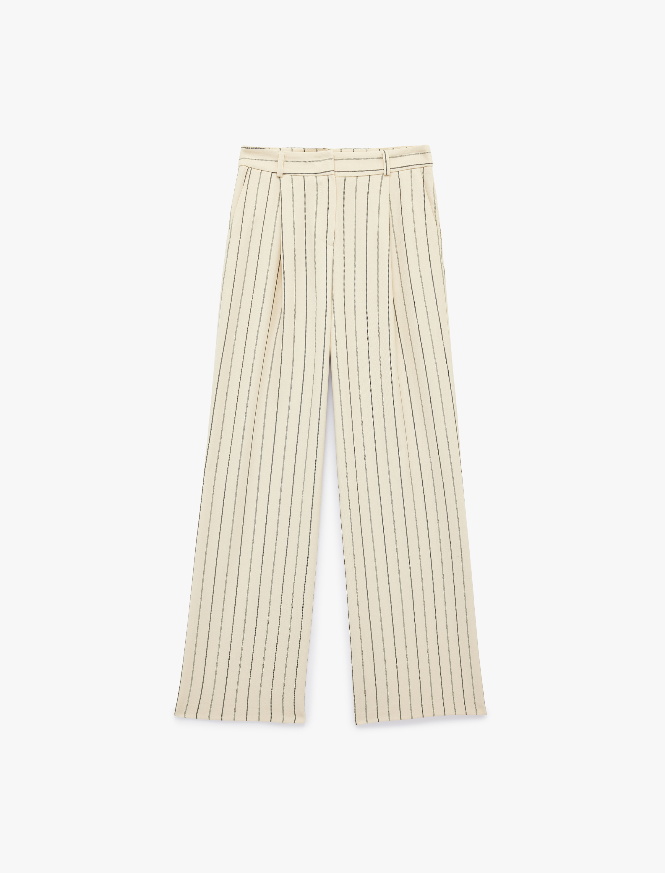   Çizgili Cep Detaylı Viskon Karışımlı Yüksek Bel Palazzo Pantolon