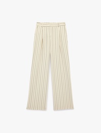 Çizgili Cep Detaylı Viskon Karışımlı Yüksek Bel Palazzo Pantolon