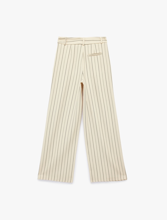  Çizgili Cep Detaylı Viskon Karışımlı Yüksek Bel Palazzo Pantolon