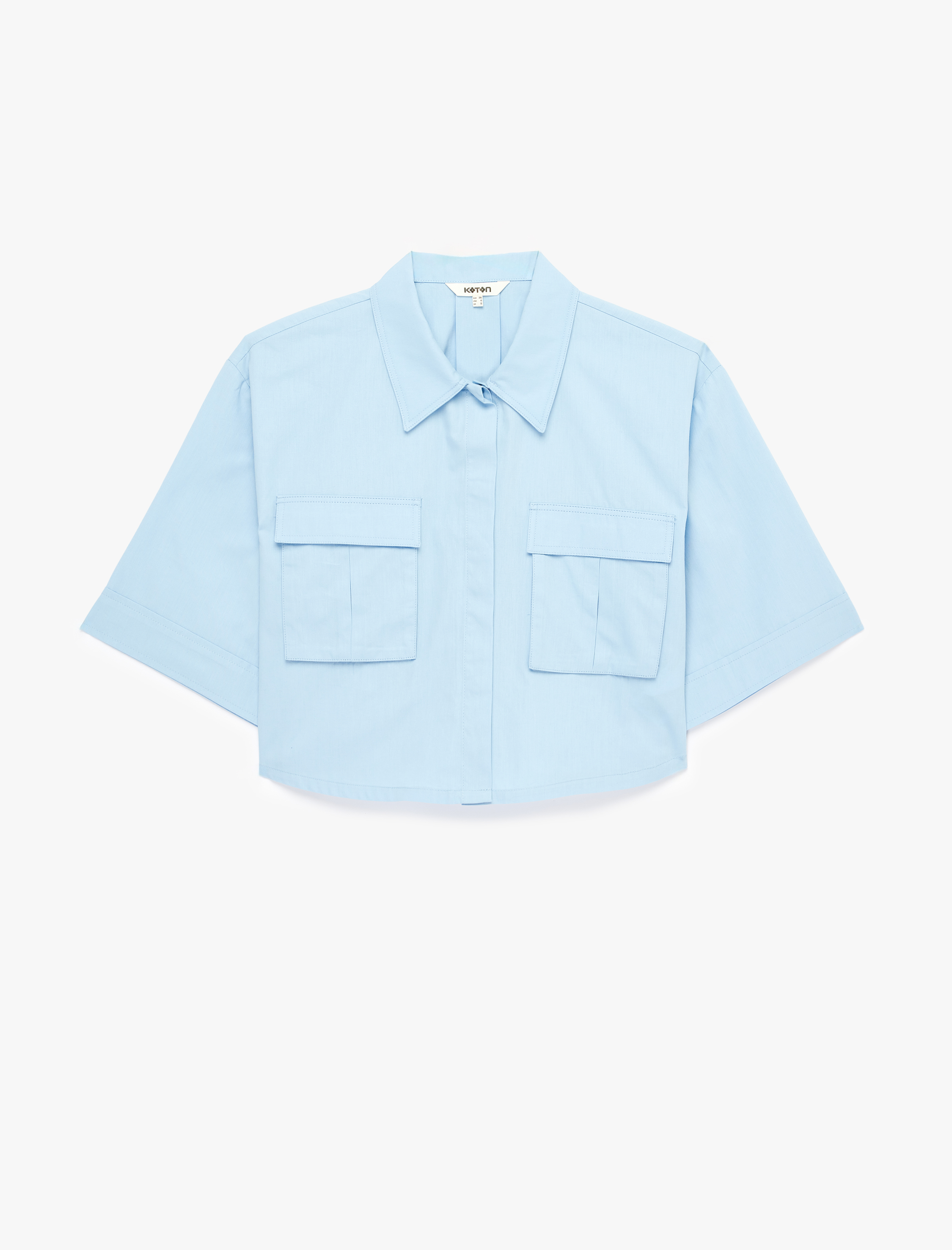   Pamuklu Kargo Cep Detaylı Kısa Kollu Oversize Crop Gömlek