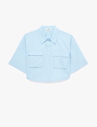 Pamuklu Kargo Cep Detaylı Kısa Kollu Oversize Crop Gömlek
