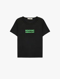 Slim Fit Kısa Kollu Bisiklet Yaka Modal Karışımlı Baskılı Tişört