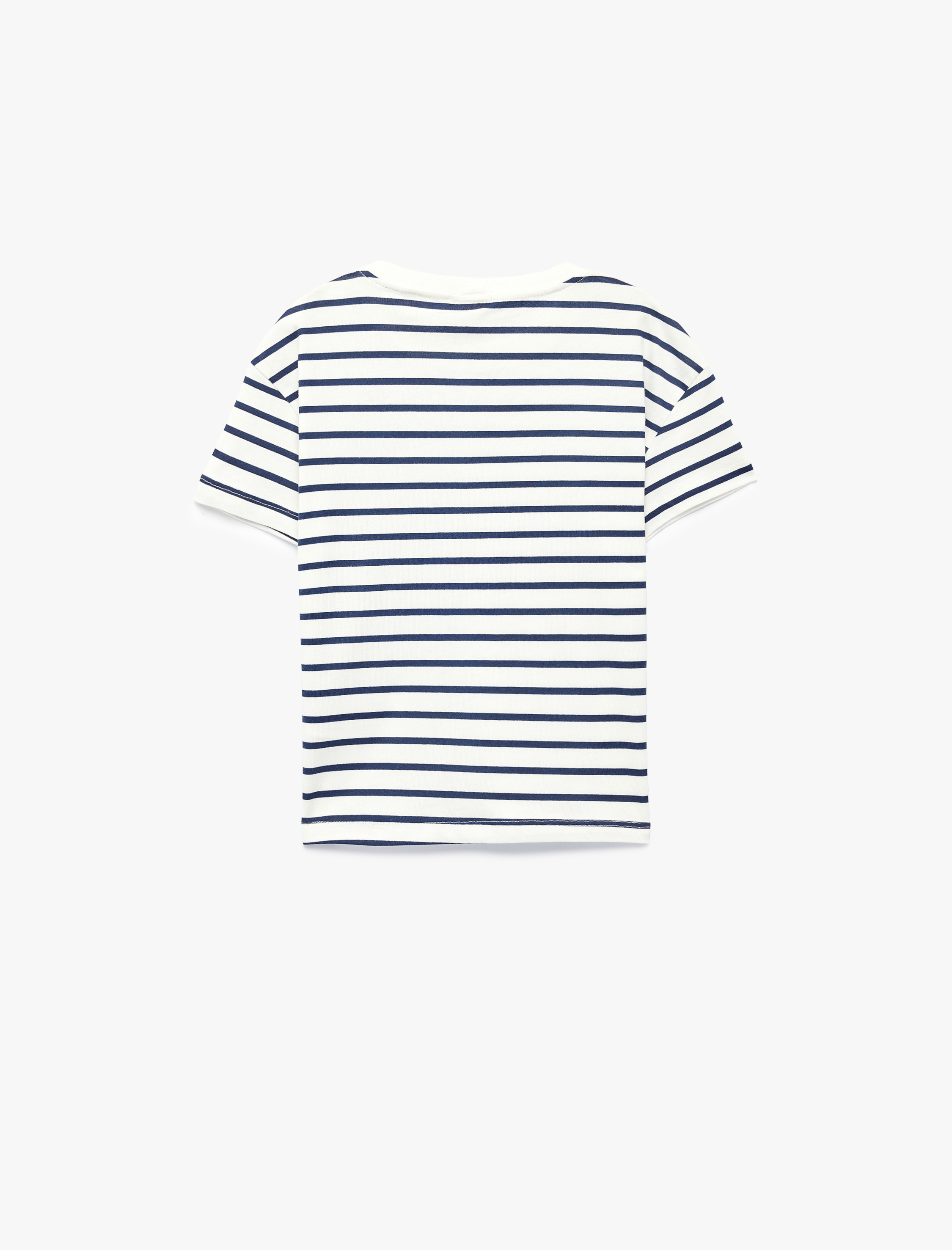  Erkek Bebek Pamuklu Kurbağa Nakış Detaylı Kısa Kollu Bisiklet Yaka Çizgili Tişört