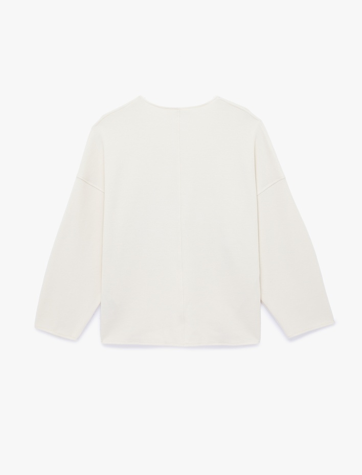  Uzun Kollu Dantel Detaylı V Yaka Sweatshirt