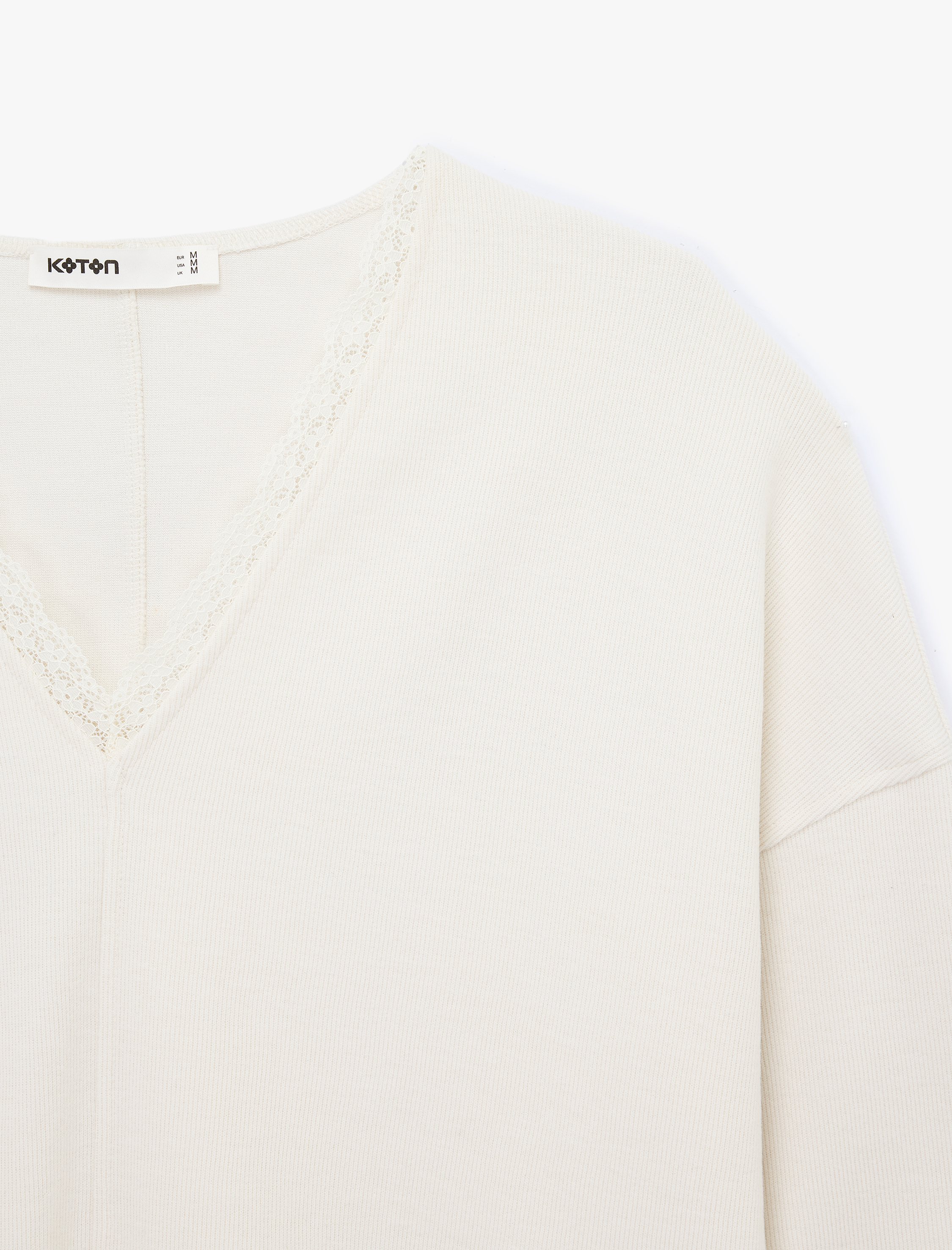   Uzun Kollu Dantel Detaylı V Yaka Sweatshirt