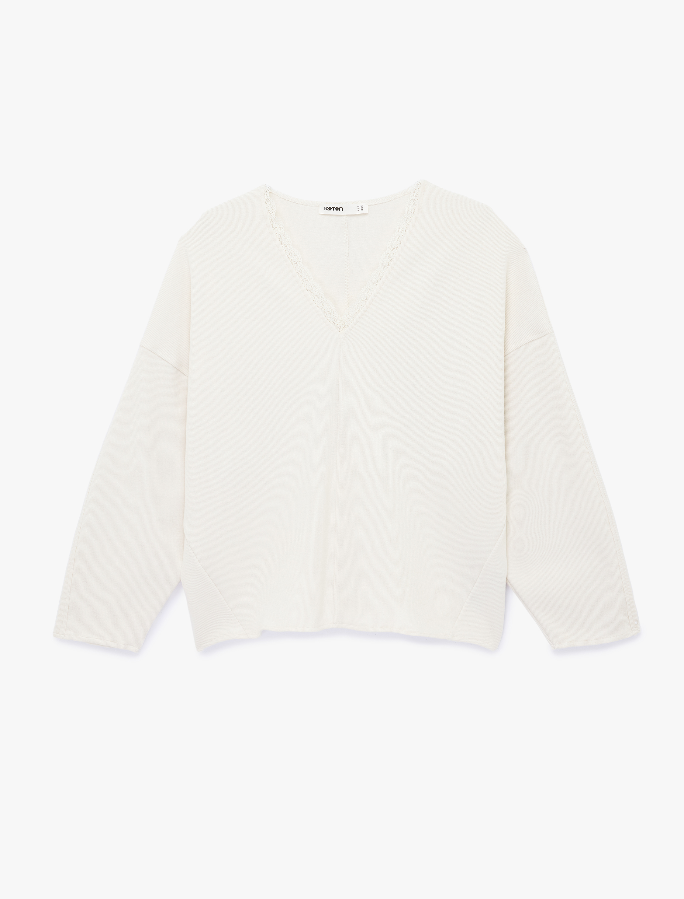   Uzun Kollu Dantel Detaylı V Yaka Sweatshirt