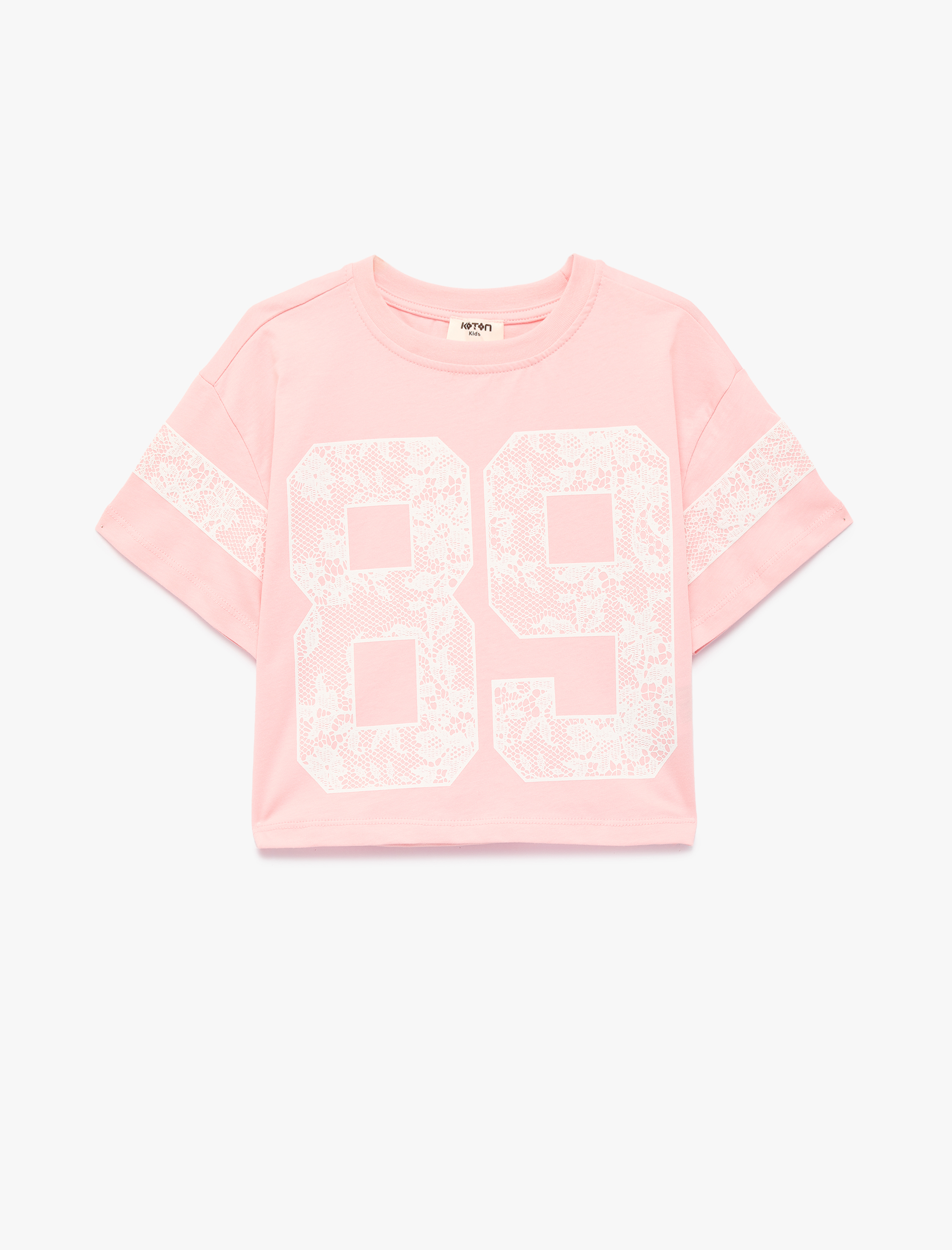  Kız Çocuk Pamuklu Kısa Kollu Bisiklet Yaka Baskılı Tişört