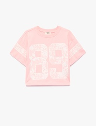 Pamuklu Kısa Kollu Bisiklet Yaka Baskılı Tişört