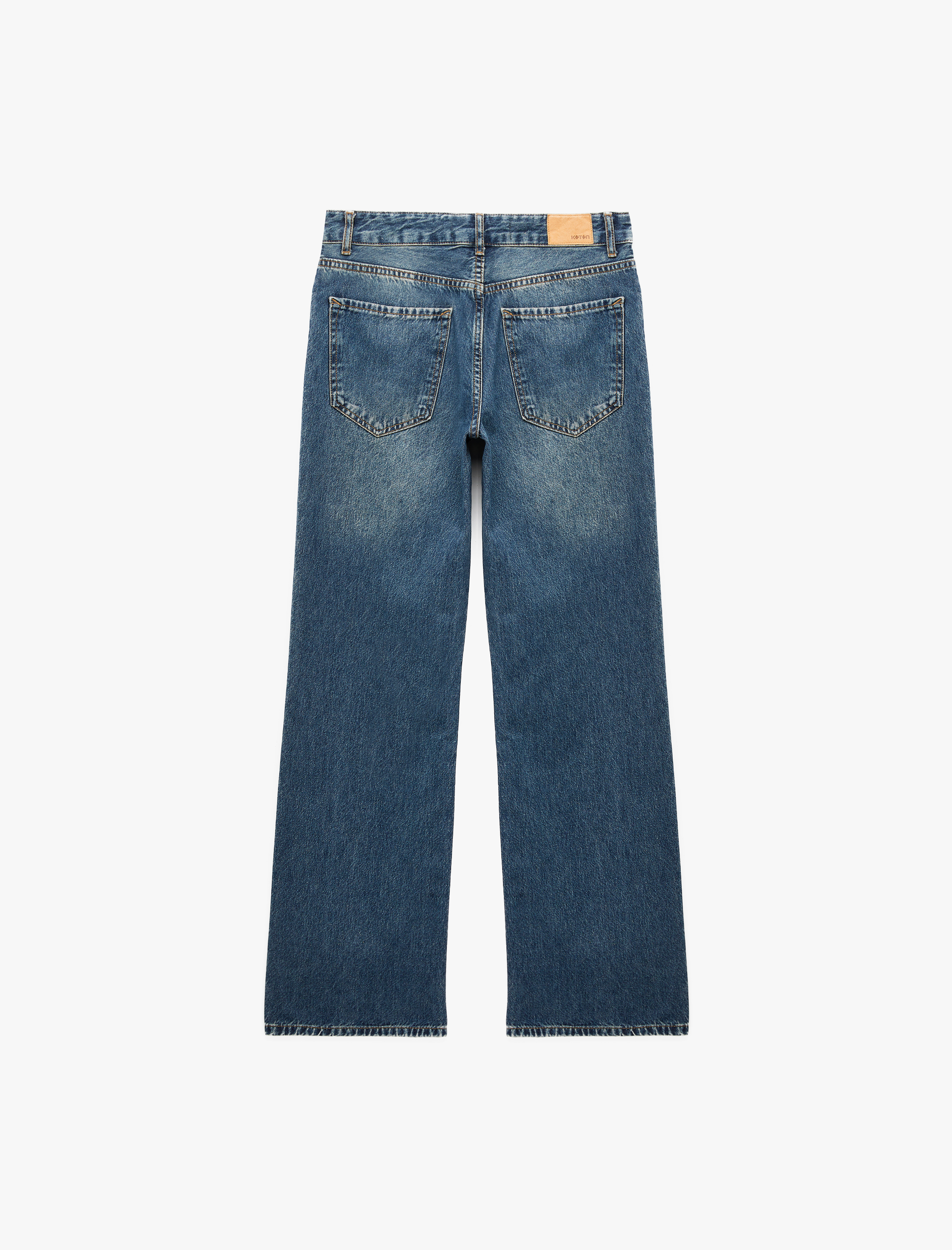   Normal Bel Cepli Düğmeli Düz Paça Pamuklu Denim Pantolon - Straight Fit Jean