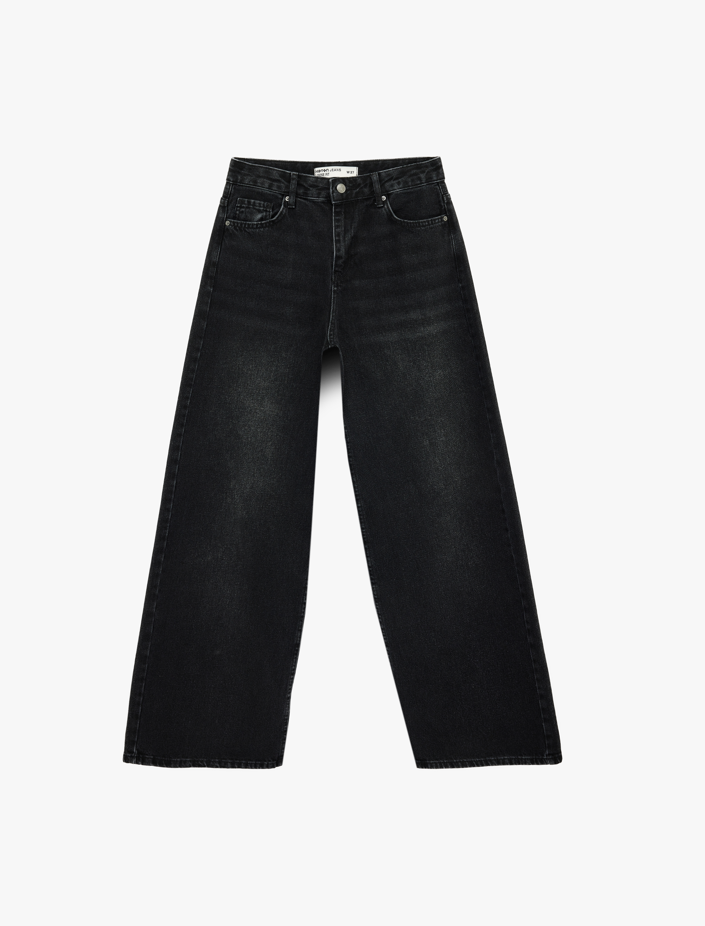   Düşük Bel Pamuklu Düğmeli Bol Kalıp Denim Pantolon - Loose Straight Fit Jean