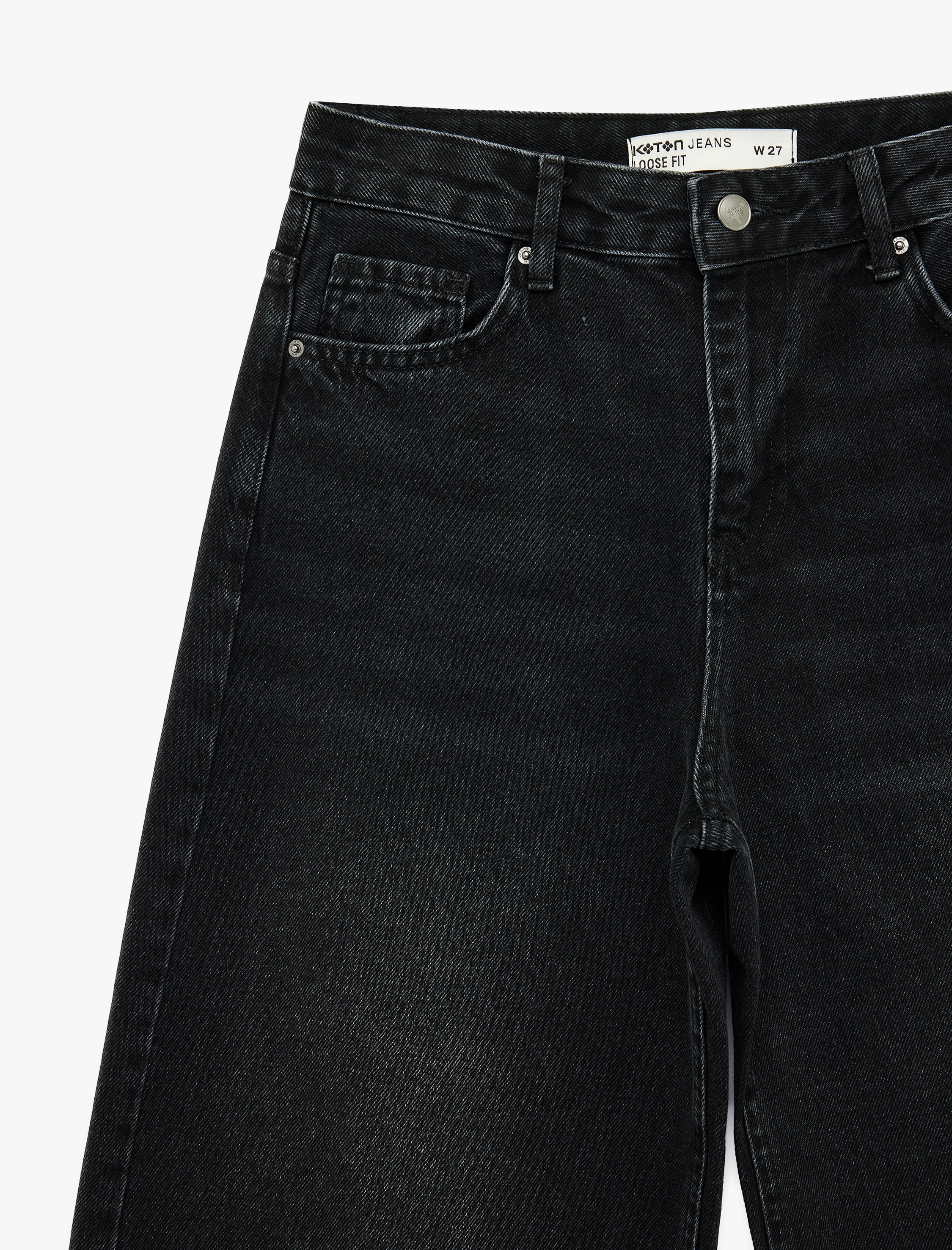   Düşük Bel Pamuklu Düğmeli Bol Kalıp Denim Pantolon - Loose Straight Fit Jean