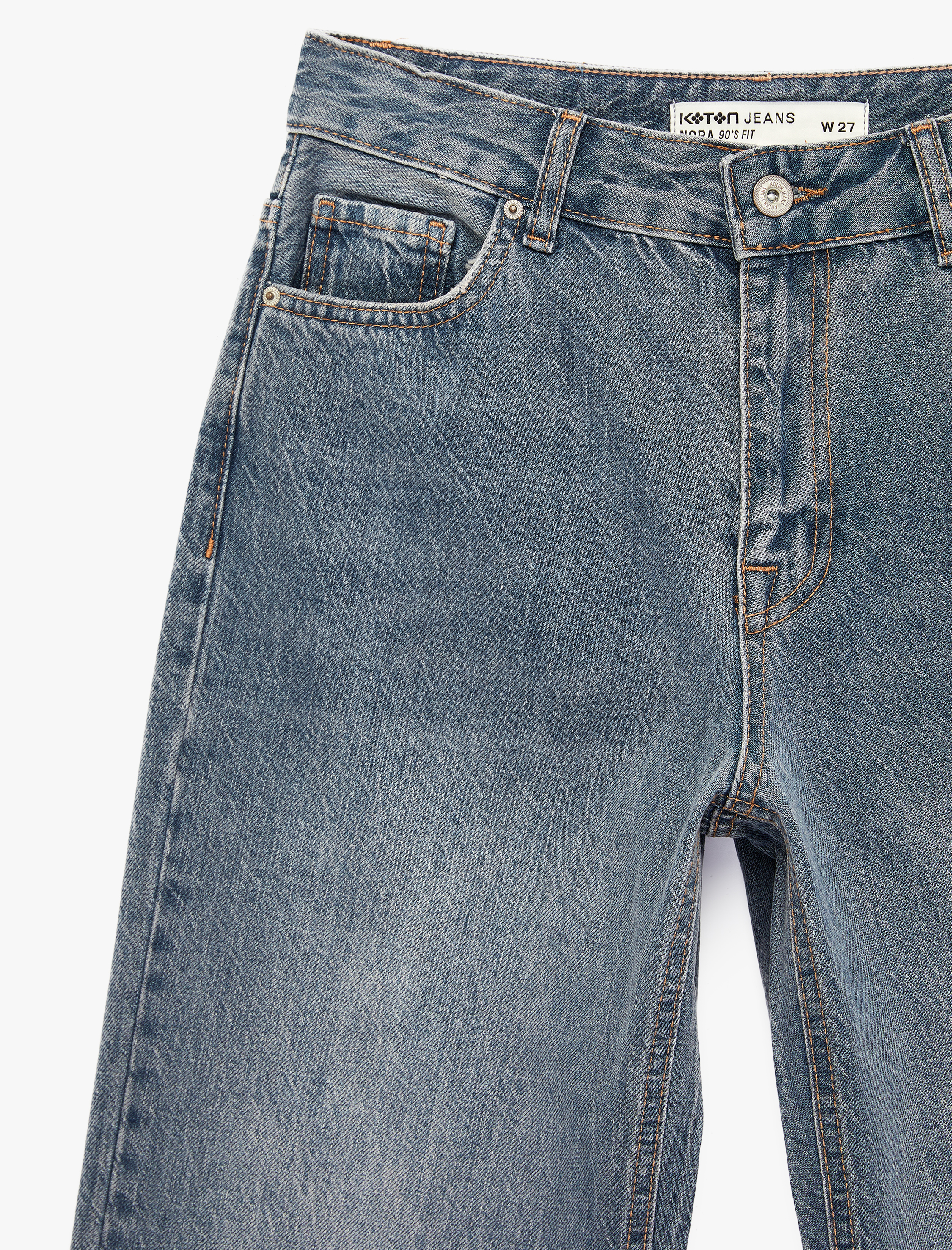   Pamuklu Cepli Düğmeli Yüksek Bel Düz Paça Denim Pantolon - Straight Fit Jean