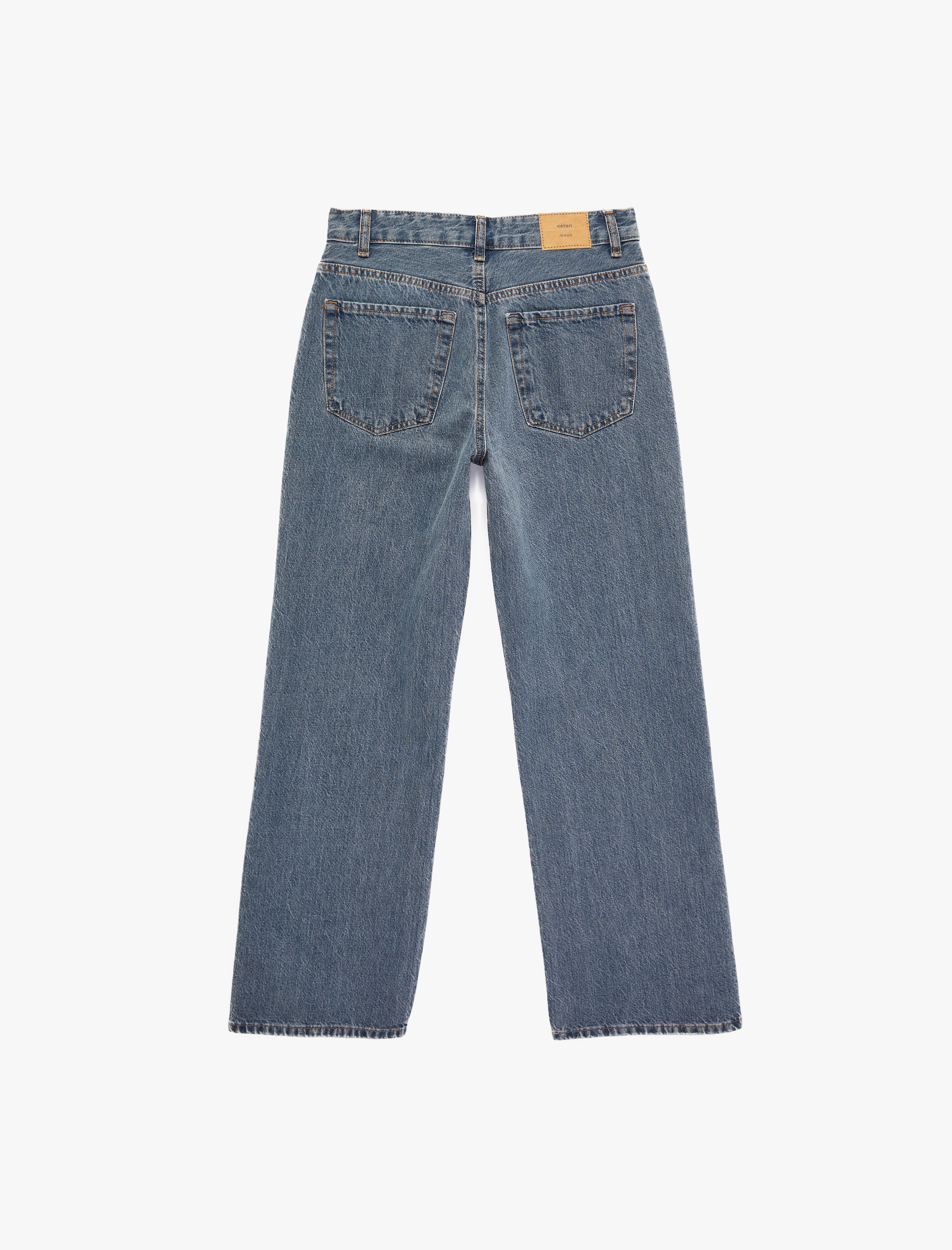   Pamuklu Cepli Düğmeli Yüksek Bel Düz Paça Denim Pantolon - Straight Fit Jean