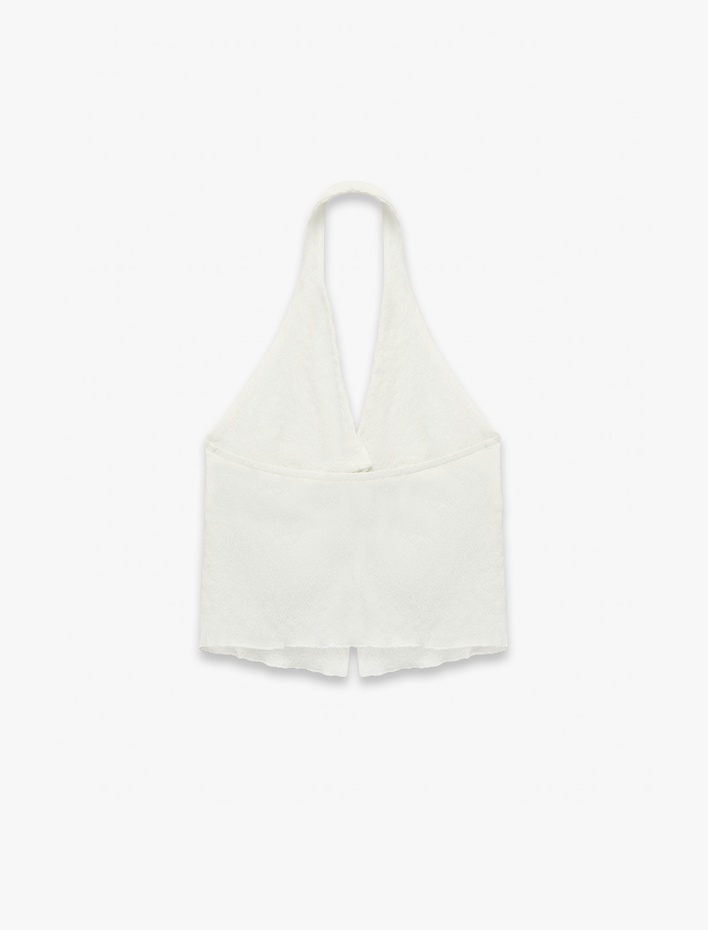  Bürümcük Kolsuz V Yaka Halter Yaka Crop Bluz