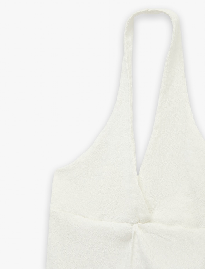  Bürümcük Kolsuz V Yaka Halter Yaka Crop Bluz