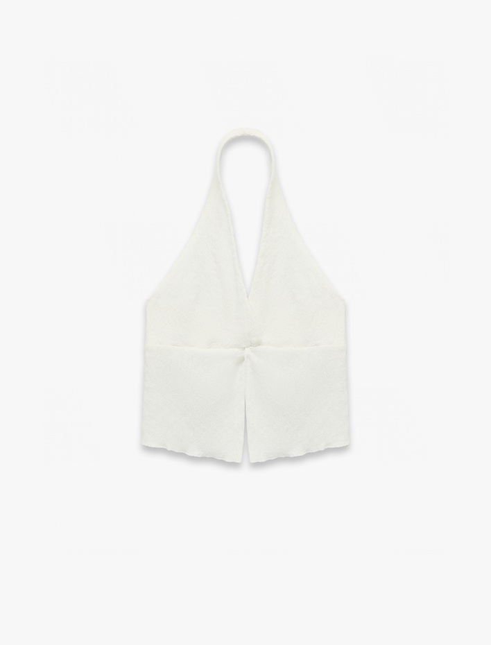  Bürümcük Kolsuz V Yaka Halter Yaka Crop Bluz