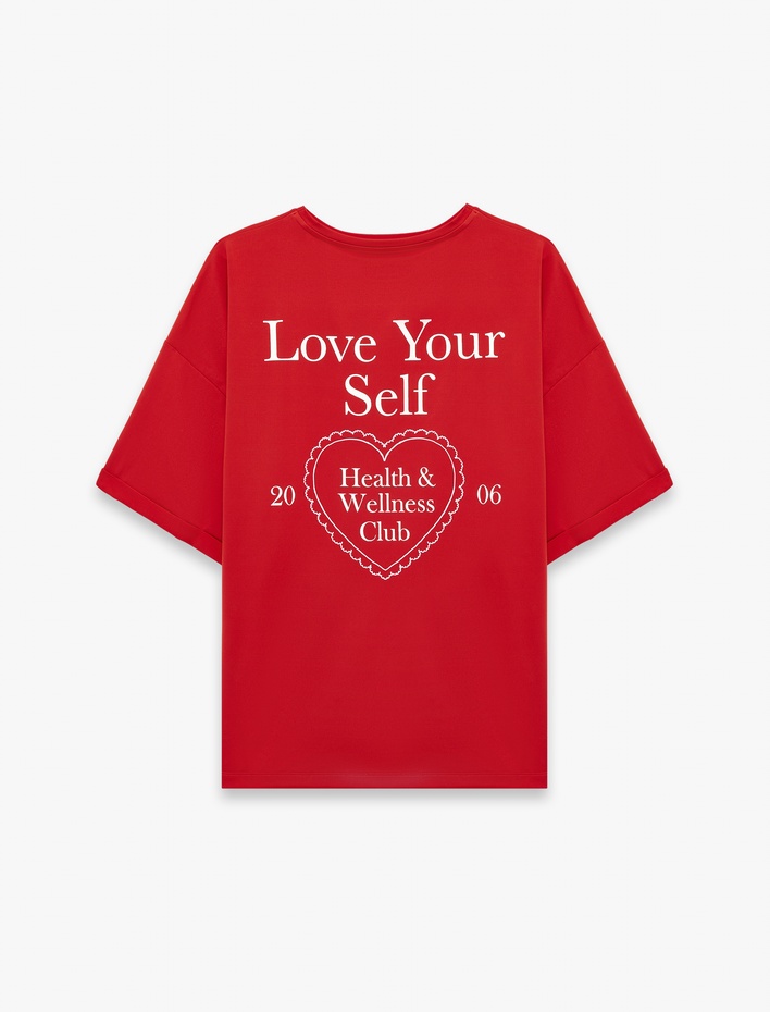  Yarım Kollu Bisiklet Yaka Baskılı Oversize Spor Tişört