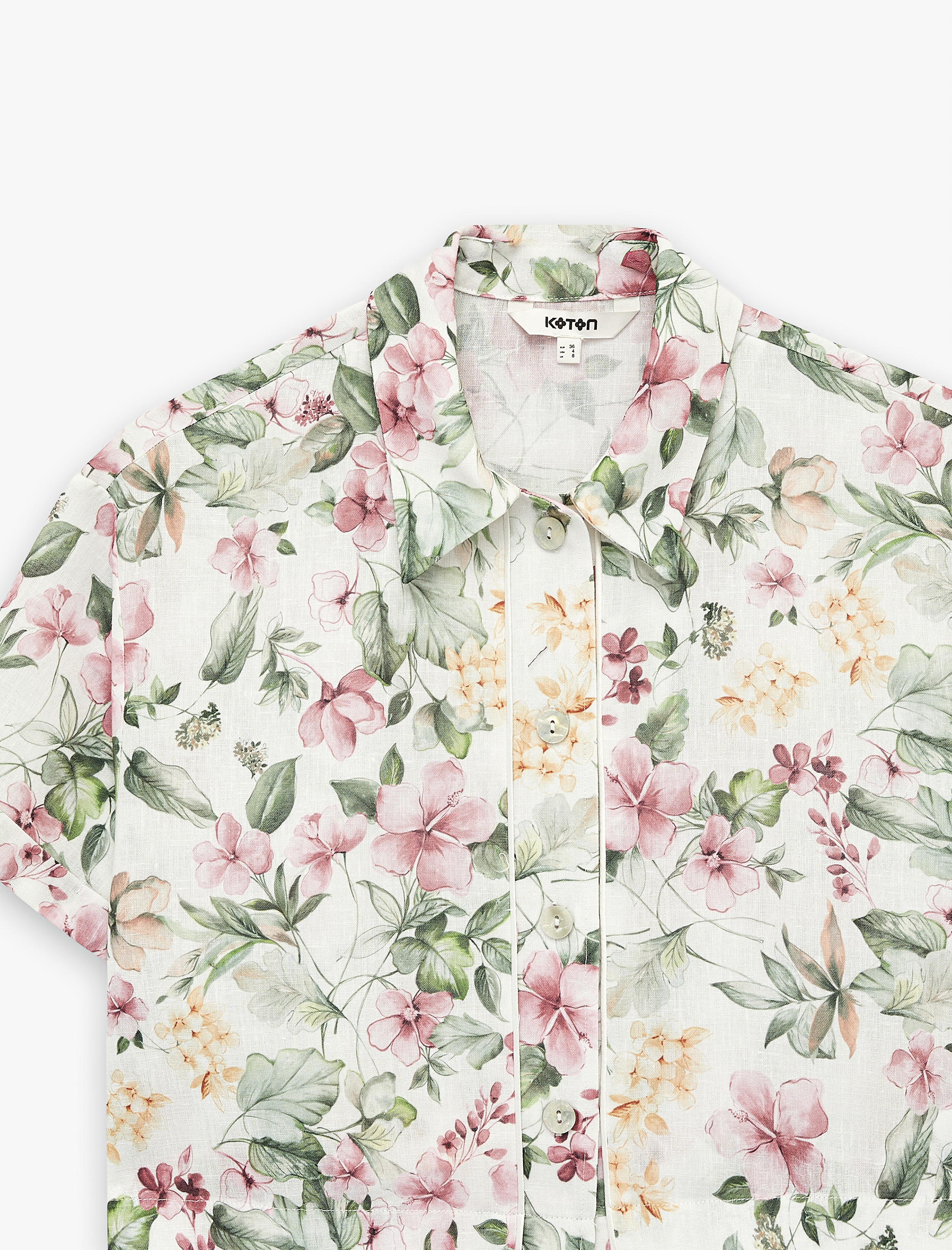   Regular Fit Kısa Kollu Çiçekli Crop Gömlek