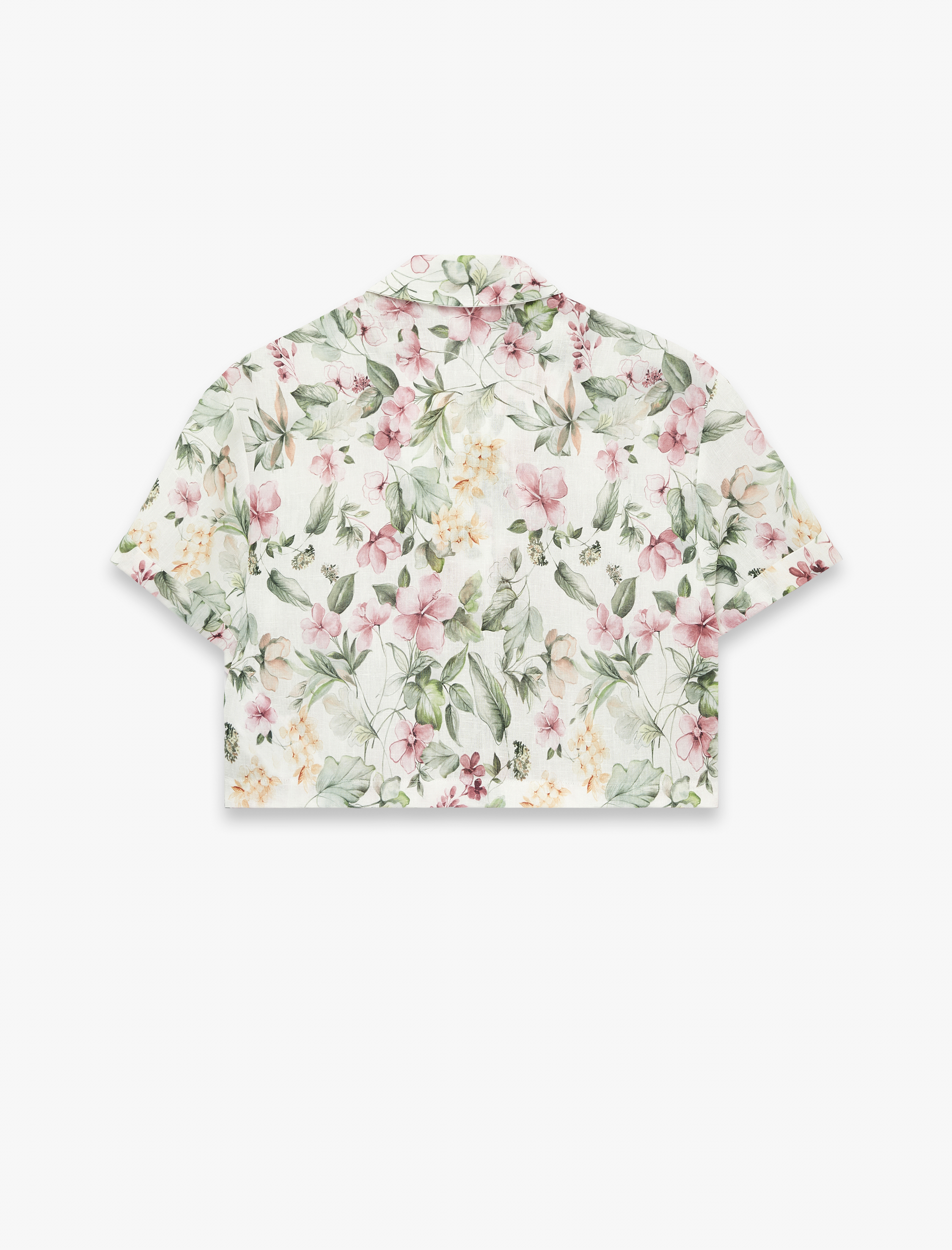   Regular Fit Kısa Kollu Çiçekli Crop Gömlek