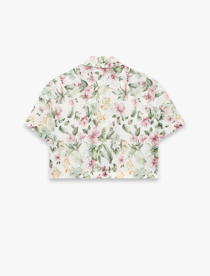  Regular Fit Kısa Kollu Çiçekli Crop Gömlek
