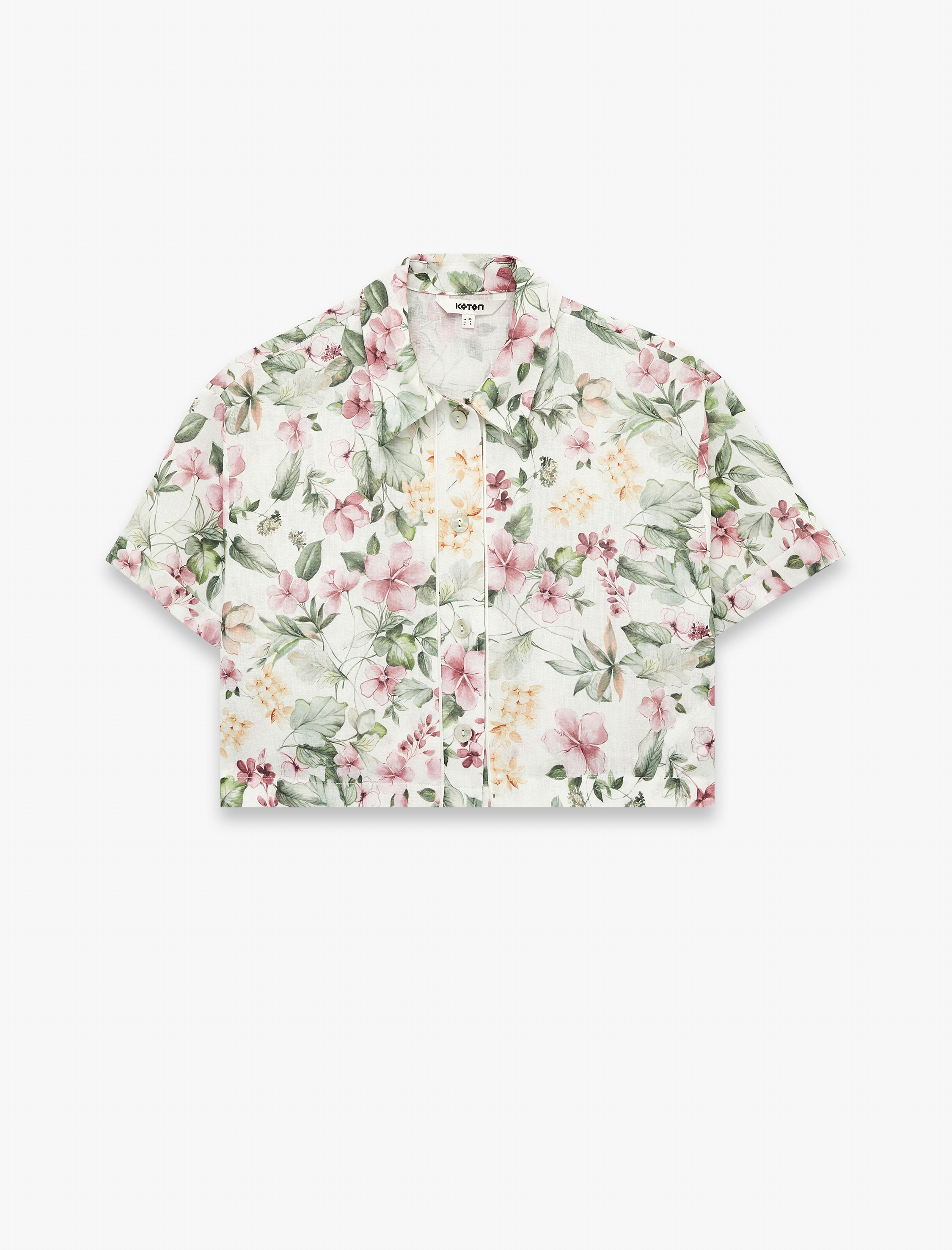   Regular Fit Kısa Kollu Çiçekli Crop Gömlek