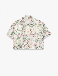 Regular Fit Kısa Kollu Çiçekli Crop Gömlek