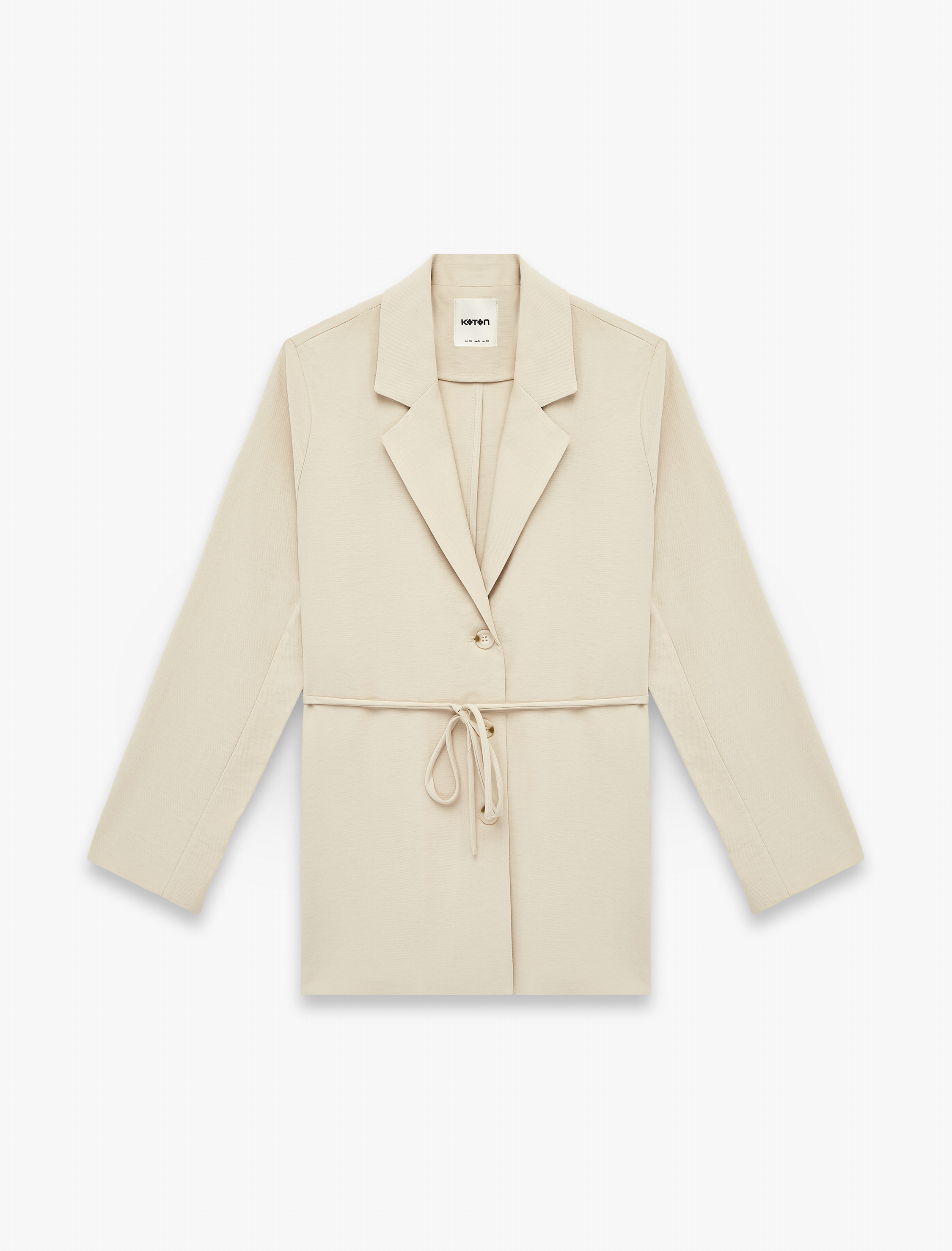   Viskon Kumaş Uzun Kollu Düğmeli Beli Bağcıklı Blazer Ceket