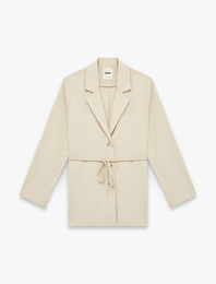 Viskon Kumaş Uzun Kollu Düğmeli Beli Bağcıklı Blazer Ceket