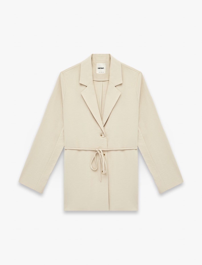  Viskon Kumaş Uzun Kollu Düğmeli Beli Bağcıklı Blazer Ceket