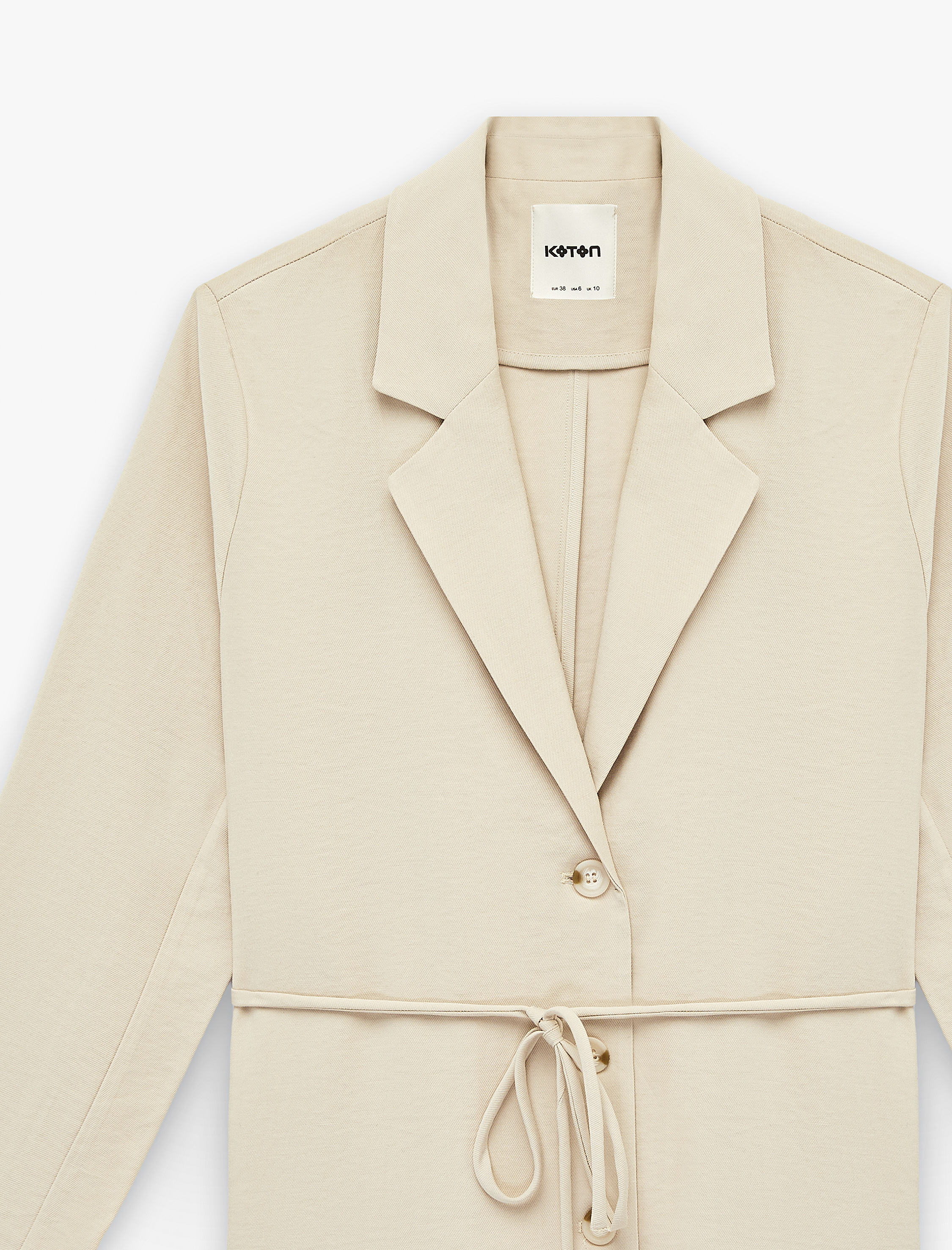   Viskon Kumaş Uzun Kollu Düğmeli Beli Bağcıklı Blazer Ceket