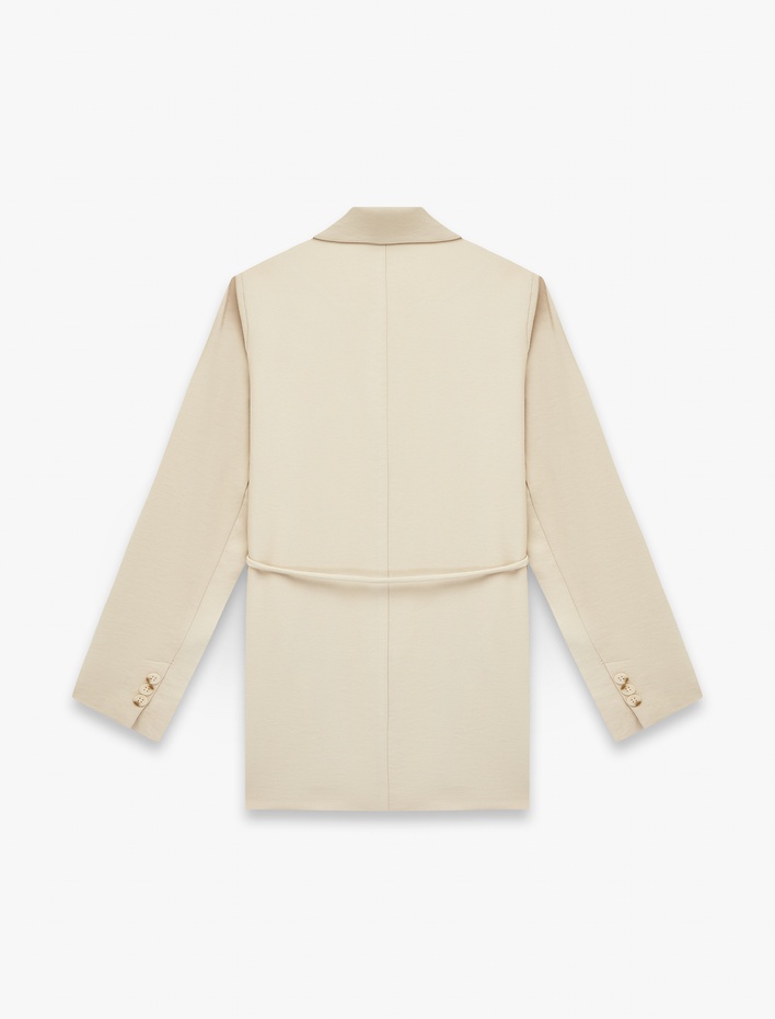  Viskon Kumaş Uzun Kollu Düğmeli Beli Bağcıklı Blazer Ceket