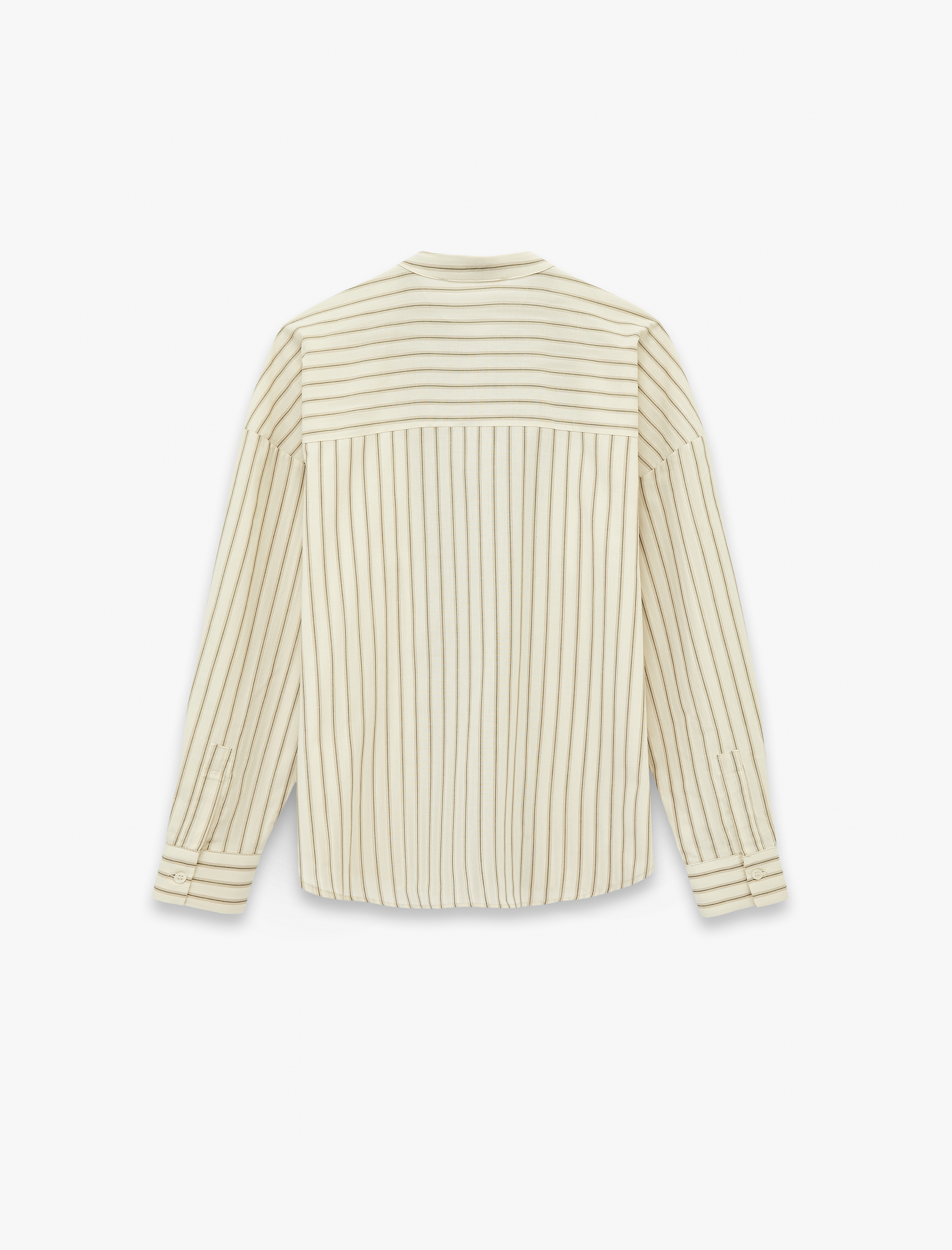   Pamuklu Uzun Kollu Düğme Detaylı Oversize Çizgili Kruvaze Yaka Gömlek