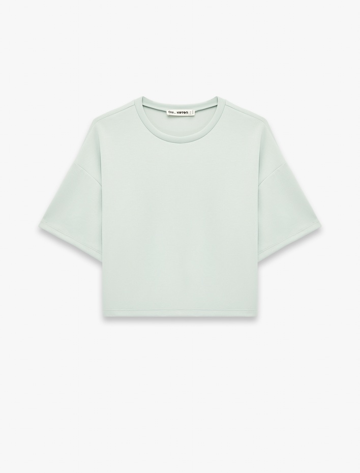  Rahat Kalıp Bisiklet Yaka Viskon Karışımlı Kısa Kollu Tişört