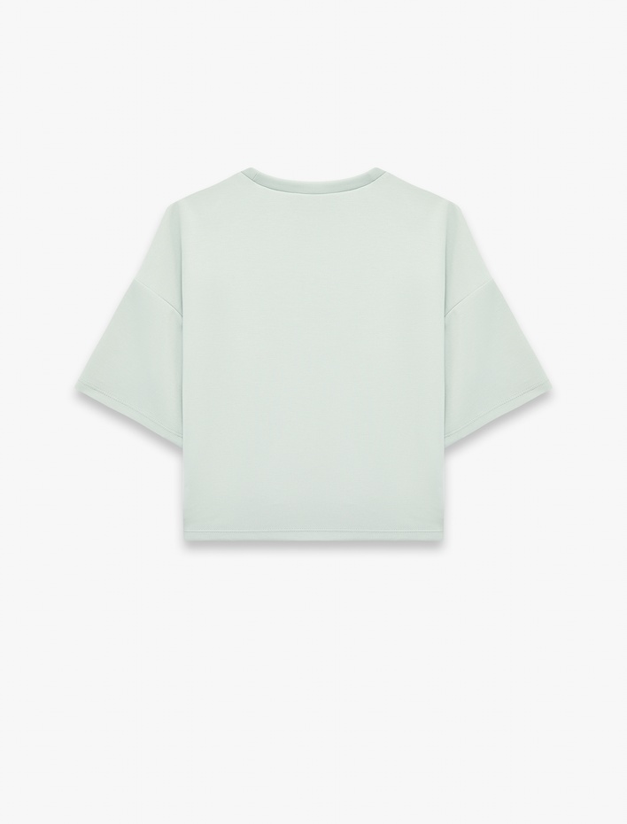  Rahat Kalıp Bisiklet Yaka Viskon Karışımlı Kısa Kollu Tişört