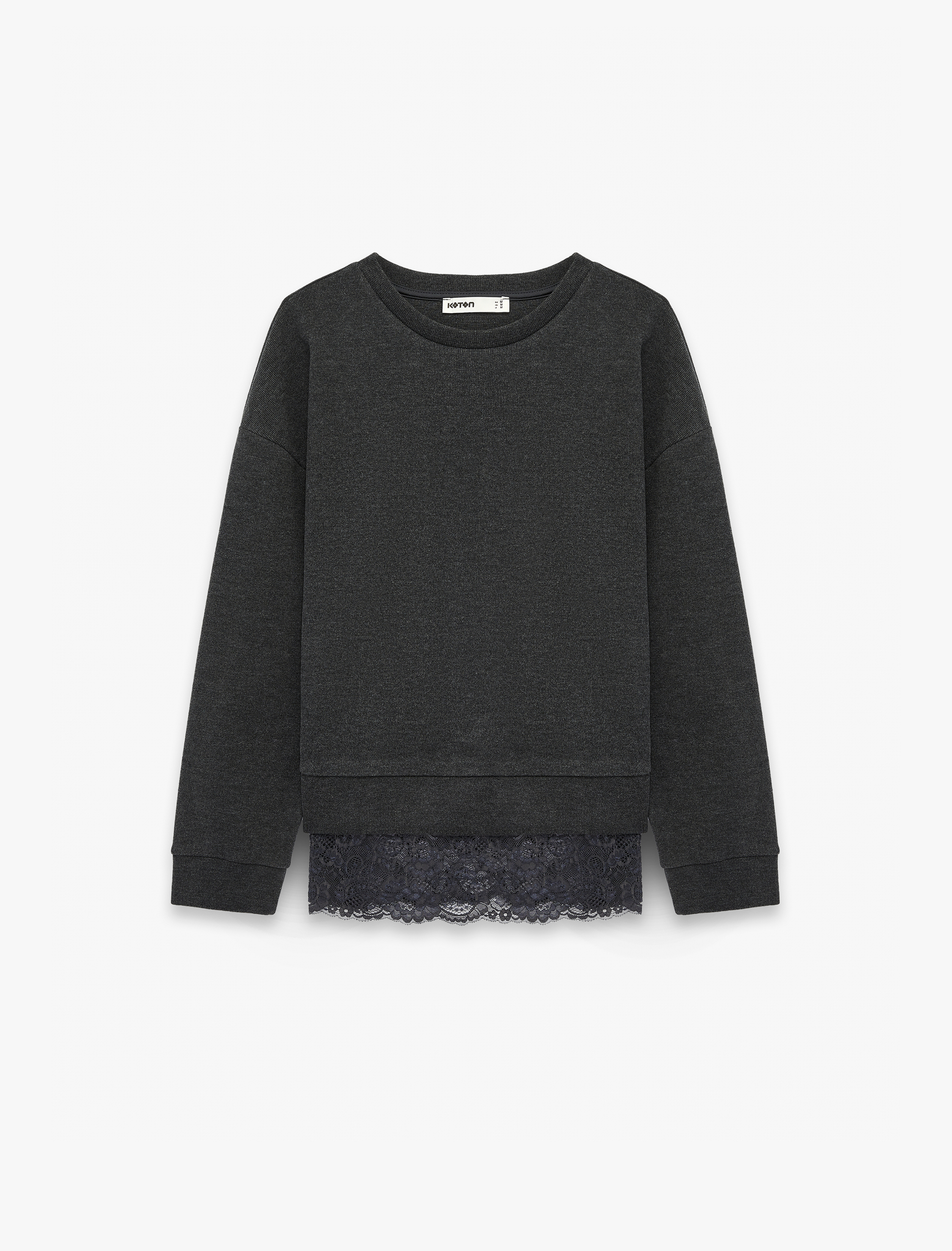   Uzun Kollu Bisiklet Yaka Dantel Detaylı Sweatshirt