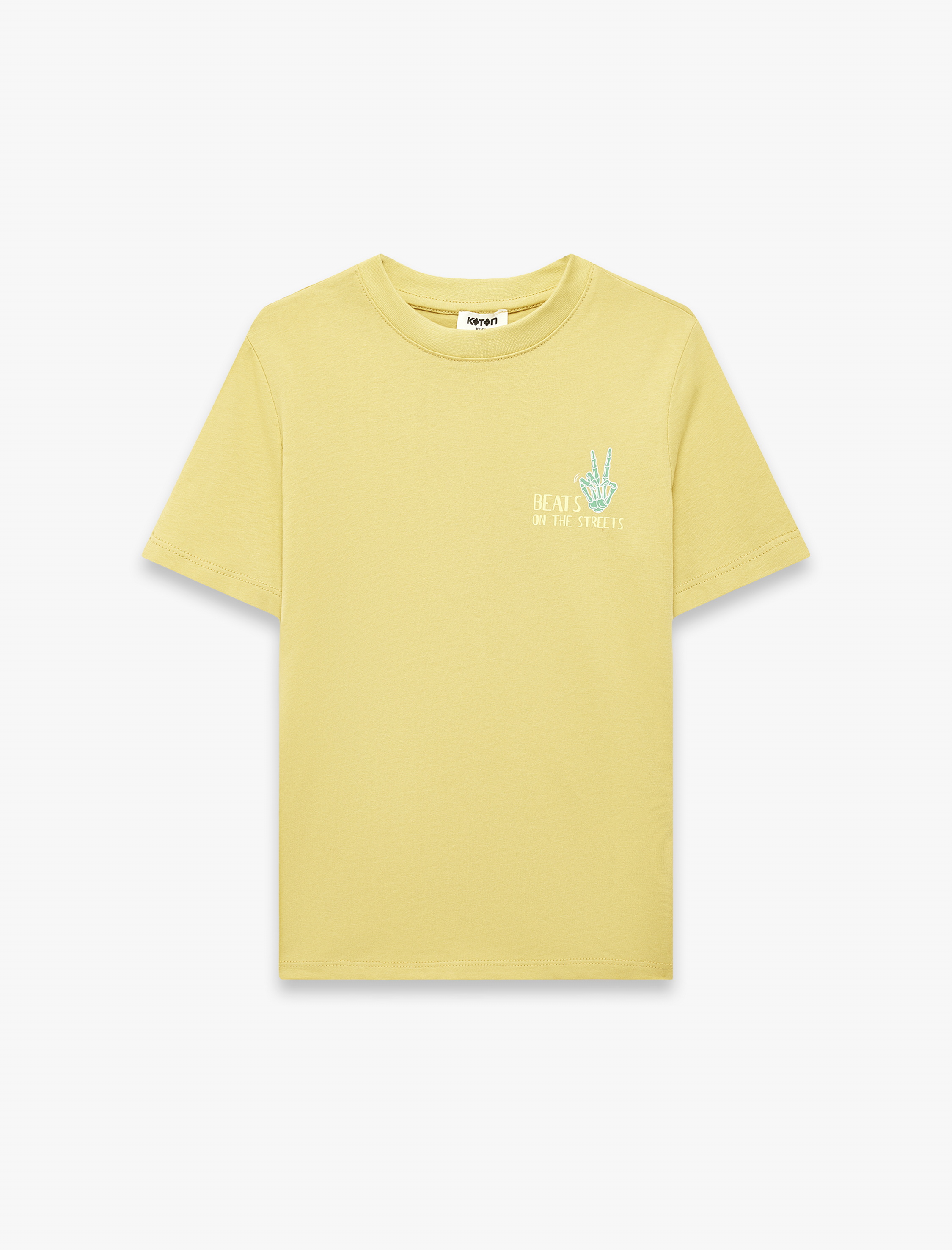  Erkek Çocuk Pamuklu Kısa Kollu Bisiklet Yaka Baskı Detaylı Tişört