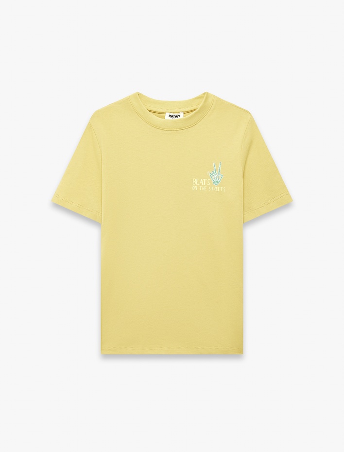 Erkek Çocuk Pamuklu Kısa Kollu Bisiklet Yaka Baskı Detaylı Tişört