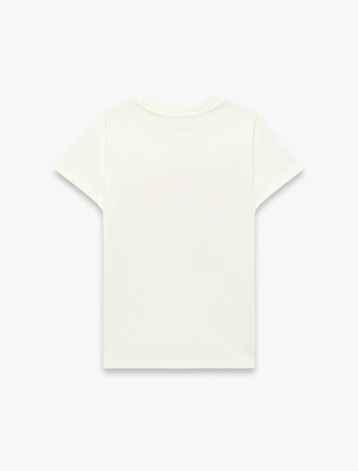 Kız Çocuk Pamuklu Kısa Kollu Bisiklet Yaka Baskılı Tişört