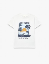 Pamuklu Bisiklet Yaka Kısa Kollu Baskılı Tişört