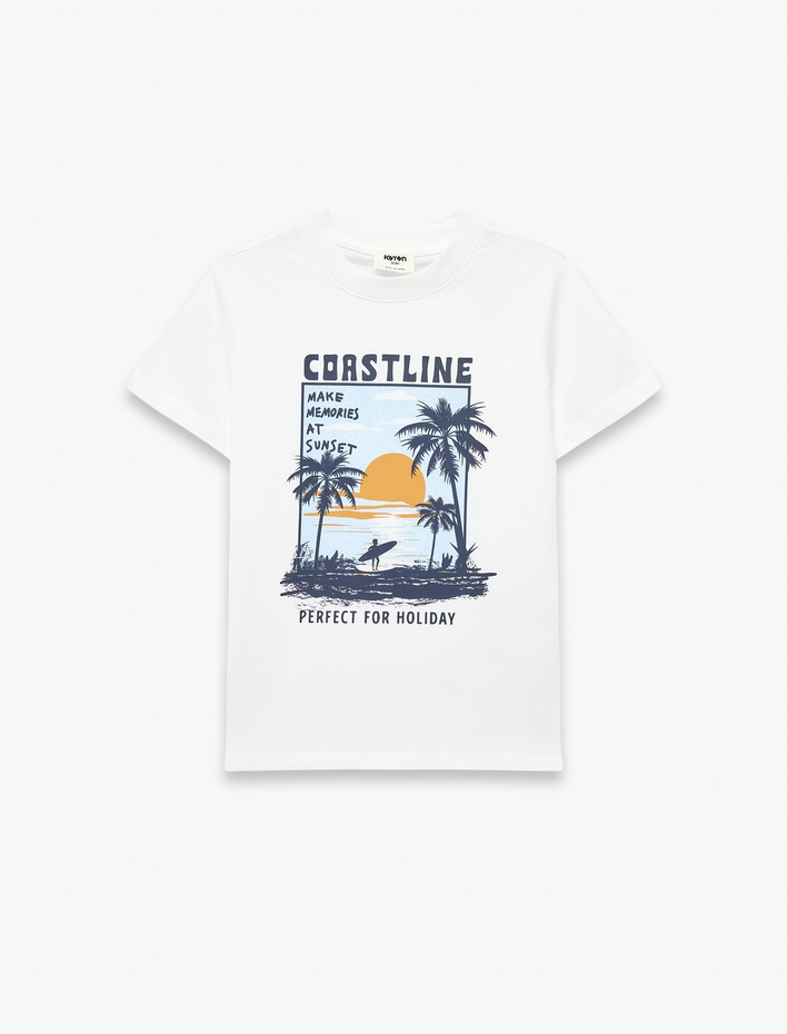 Erkek Çocuk Pamuklu Bisiklet Yaka Kısa Kollu Baskılı Tişört