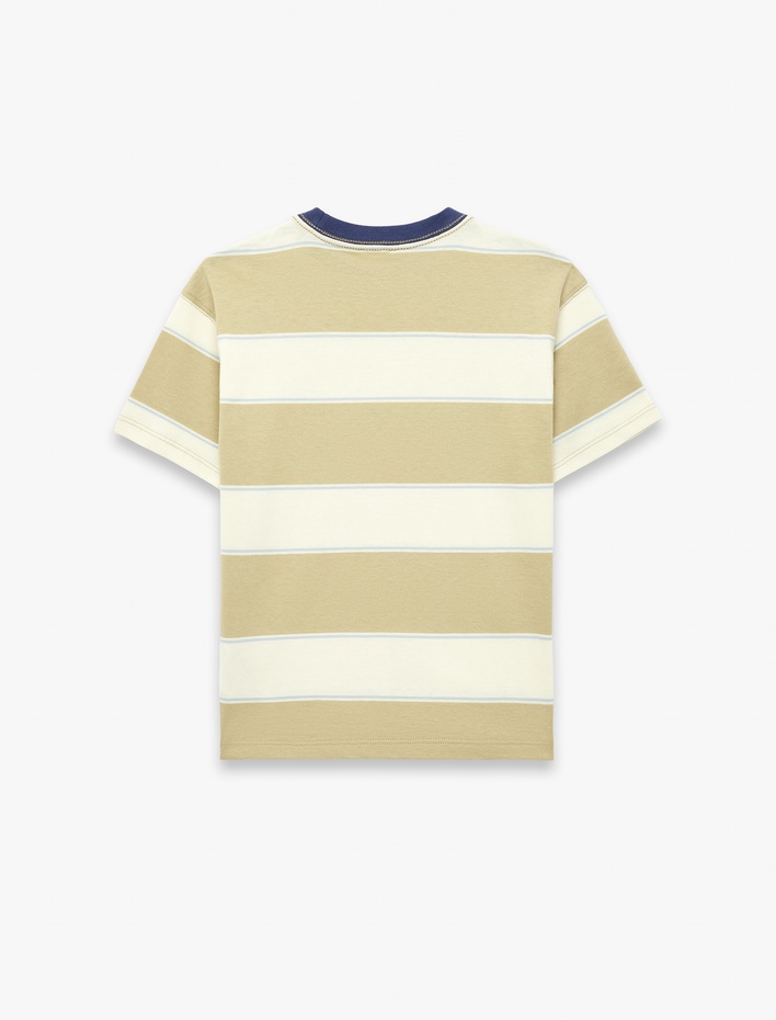 Erkek Çocuk Pamuklu Bisiklet Yaka Kısa Kollu Çizgili Tişört
