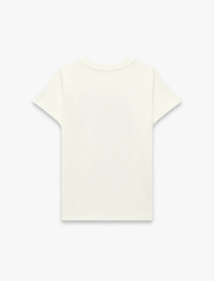 Kız Çocuk Bisiklet Yaka Kısa Kollu Pamuklu Baskılı Tişört