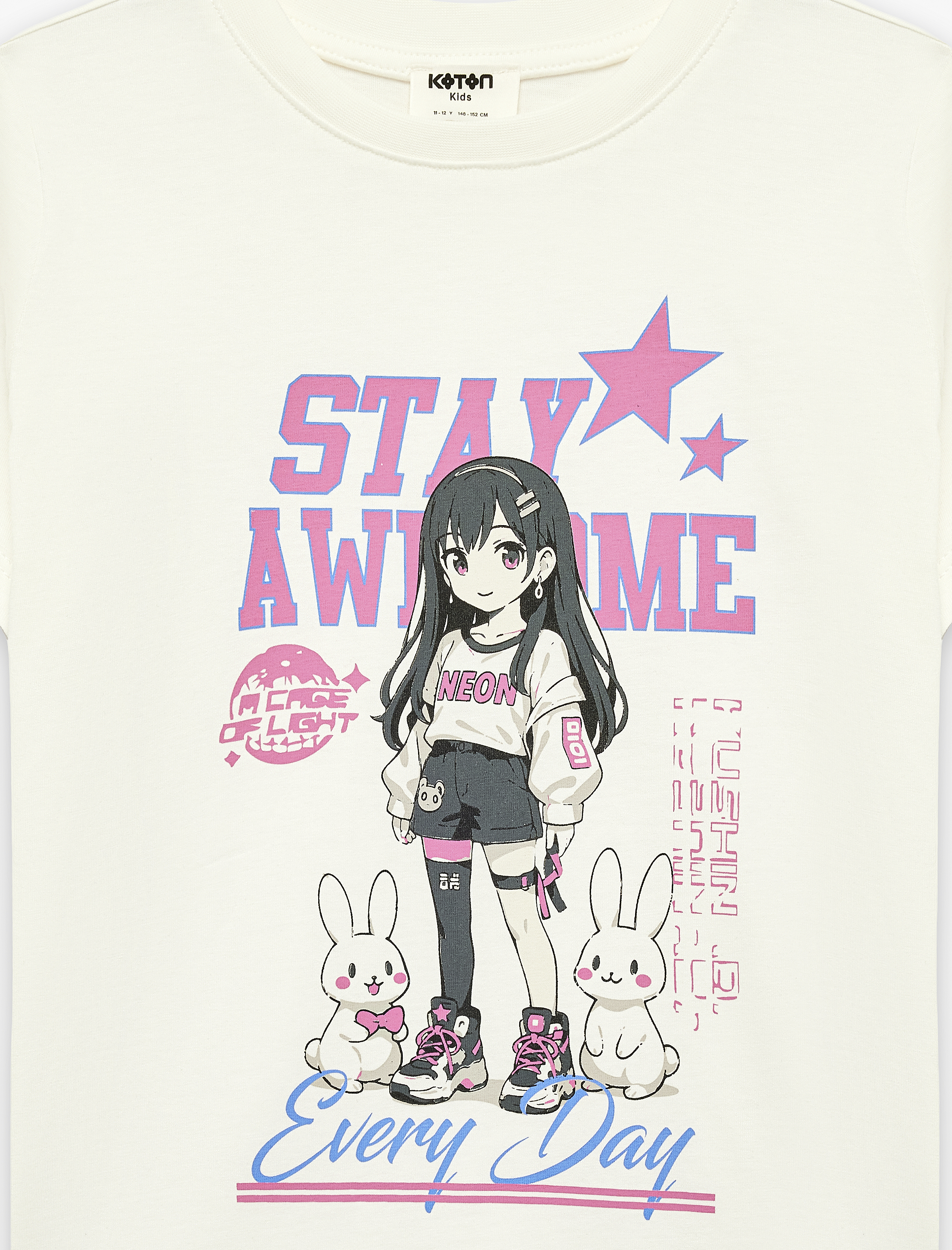  Kız Çocuk Bisiklet Yaka Kısa Kollu Pamuklu Baskılı Tişört