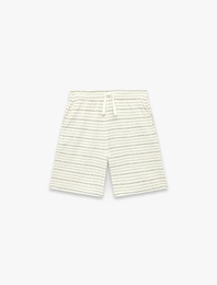 Beli Bağcıklı Cepli Çizgili Bermuda Şort