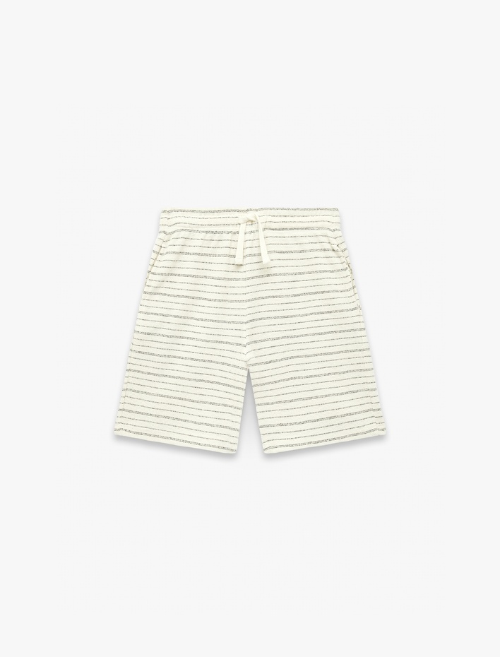 Erkek Çocuk Beli Bağcıklı Cepli Çizgili Bermuda Şort