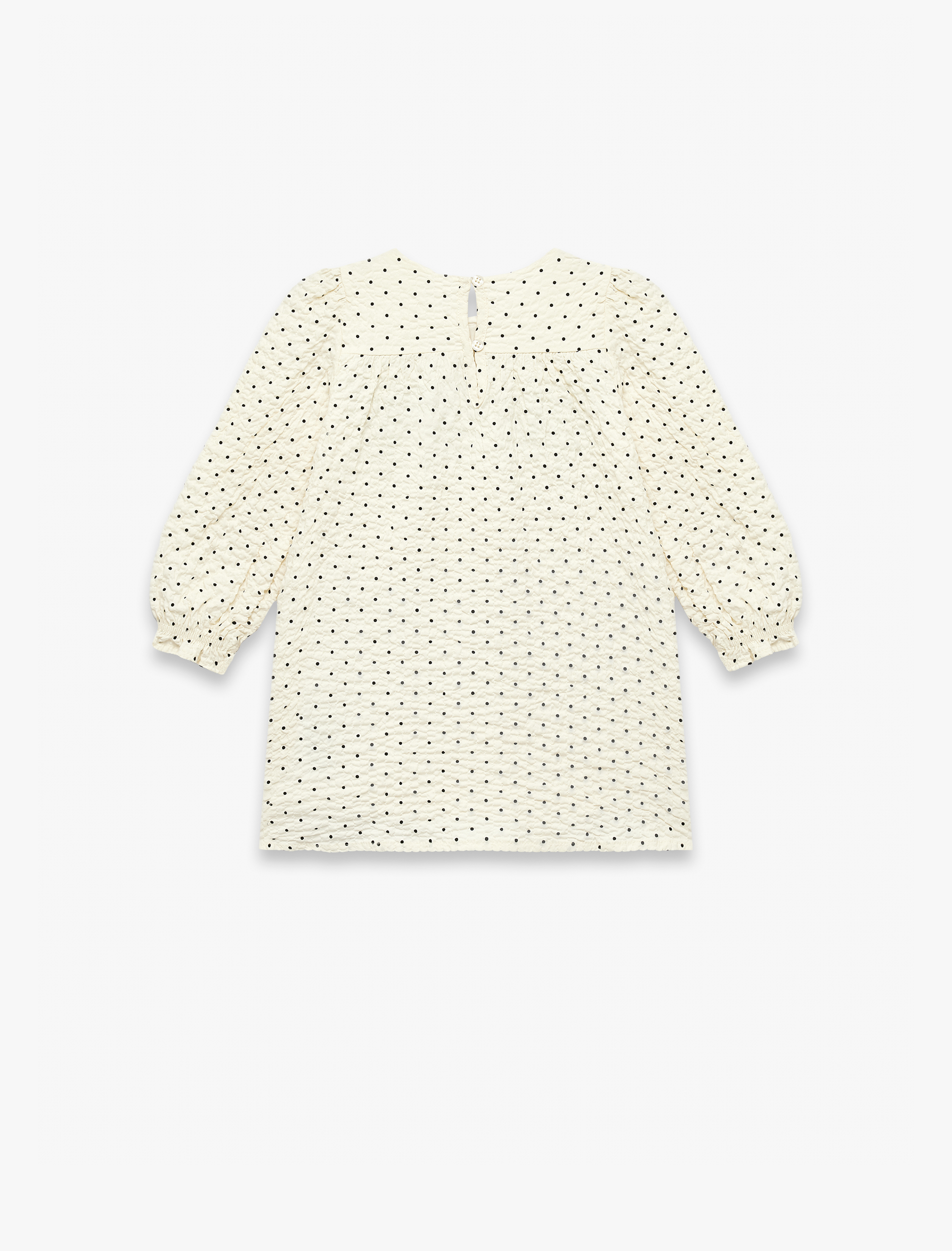  Kız Bebek Uzun Kollu Pamuk Viskon Karışımlı Dokulu Bisiklet Yaka Fiyonklu Puantiye Desenli Müslin Elbise