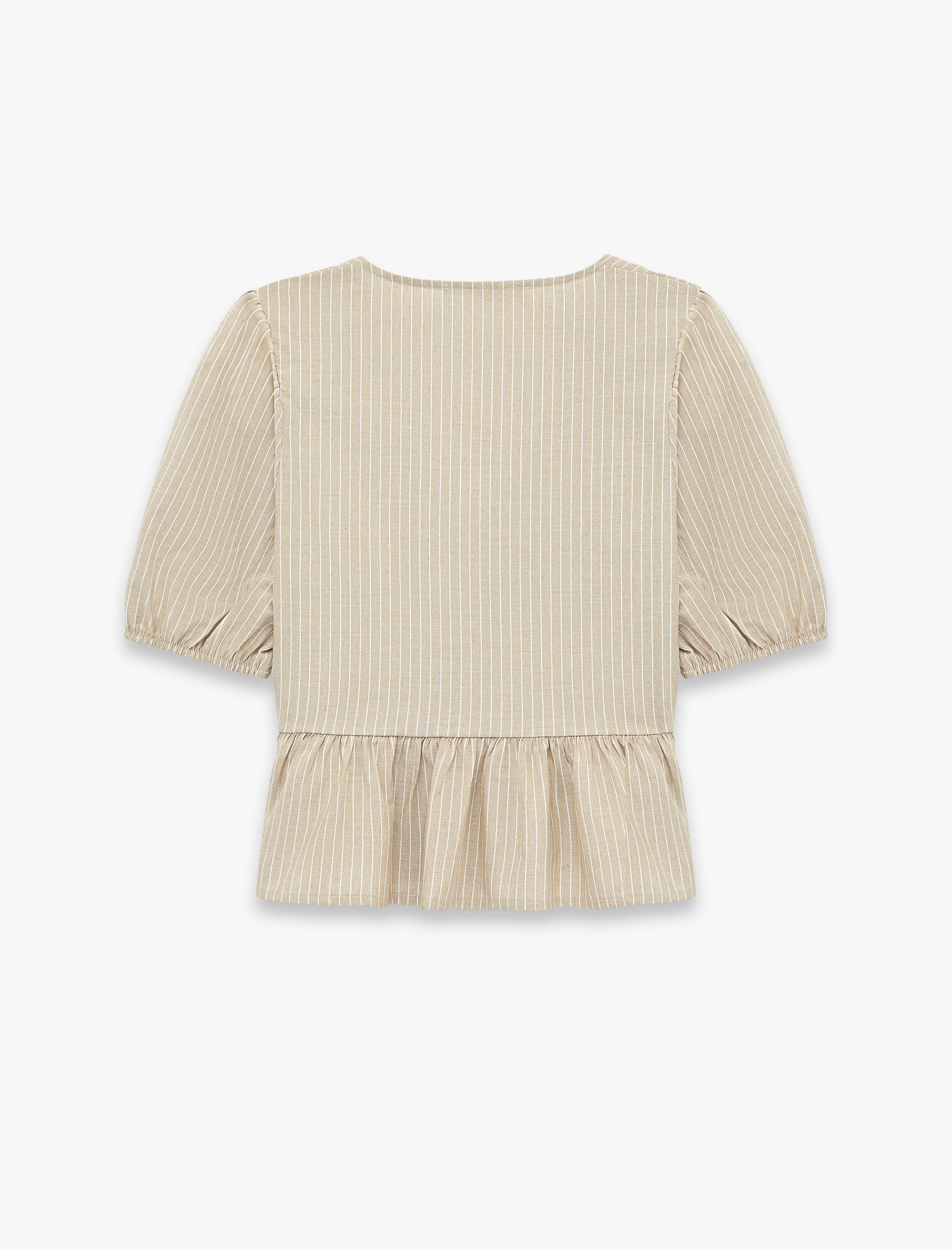   Viskon Karışımlı V Yaka Bağlama Detaylı Kısa Balon Kol Bluz