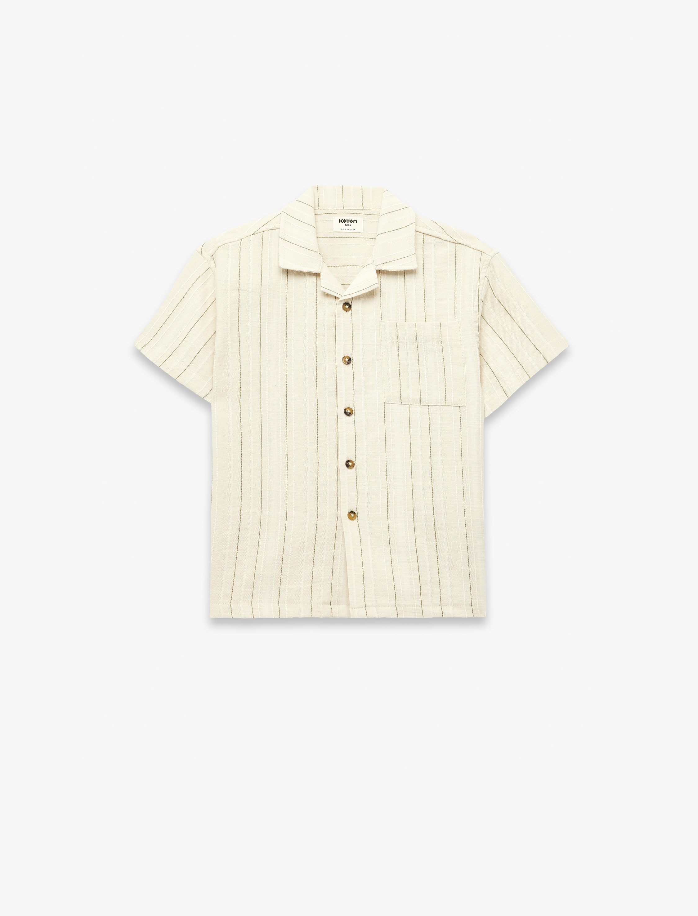  Erkek Çocuk Pamuklu Cepli Devrik Yaka Çizgili Kısa Kollu Gömlek