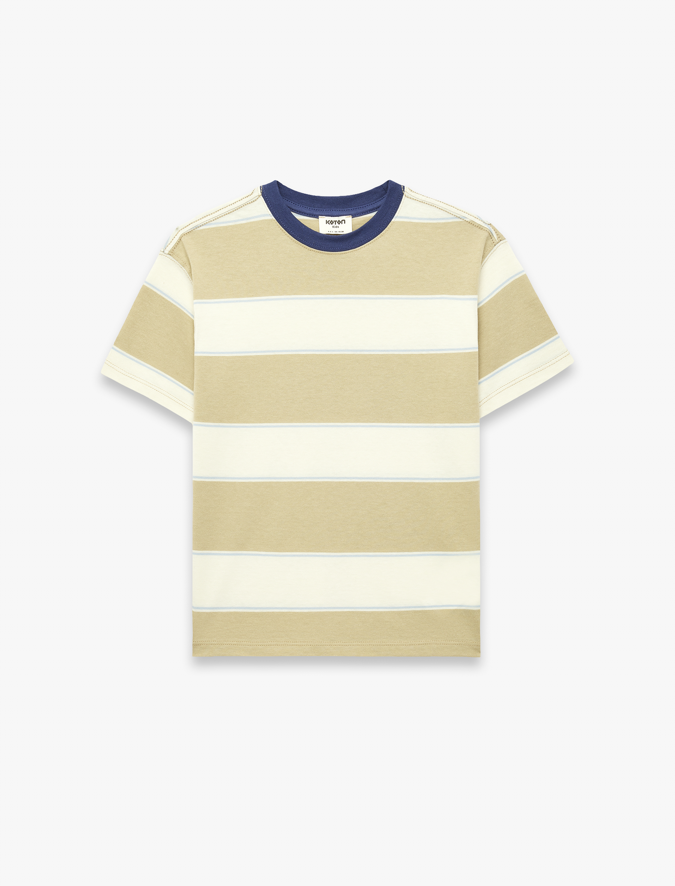  Erkek Çocuk Pamuklu Bisiklet Yaka Kısa Kollu Çizgili Tişört